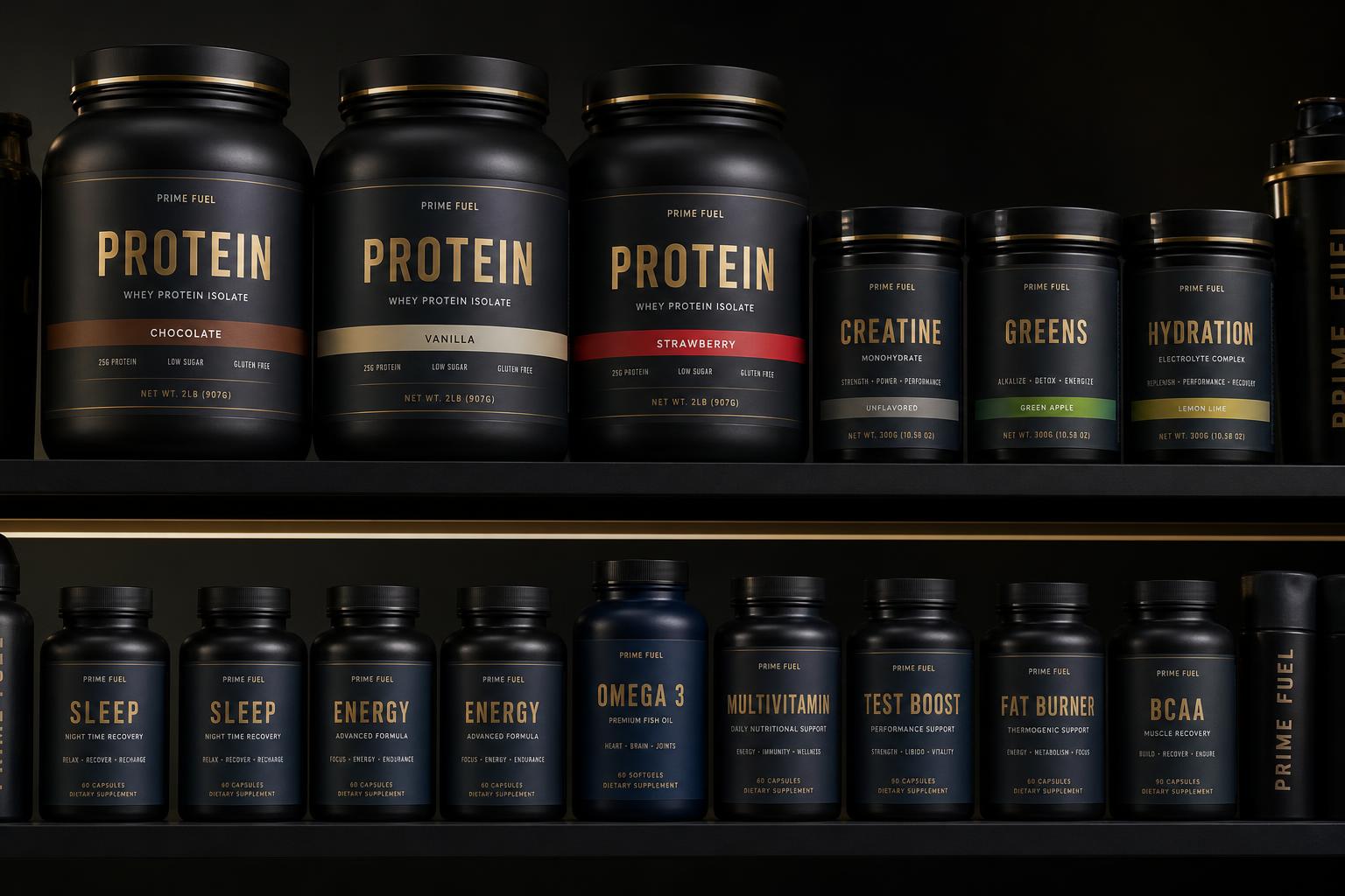Wall of premium private label supplement products